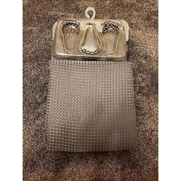 NEW  Grey Fabric Shower Curtain with Hooks - Picture 2 of 2